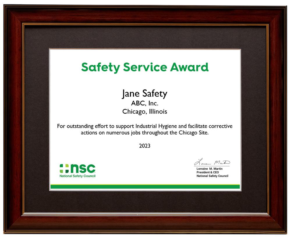 View details for Individual Safety Service Award Certificate Kit
